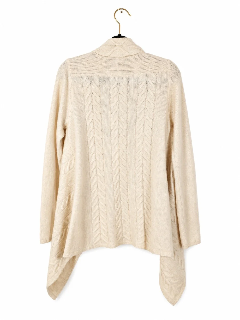 Saks Fifth Avenue 100% Cashmere Cable Knit Waterfall Cardigan XL Cream